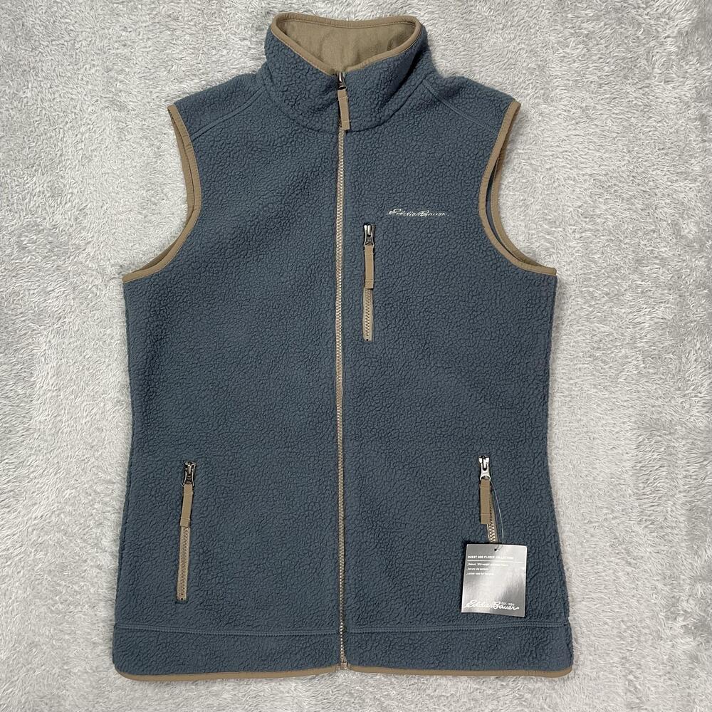 Eddie Bauer Fleece Vest Womens Medium Blue Quest 300 Full Zip Pockets Outdoor